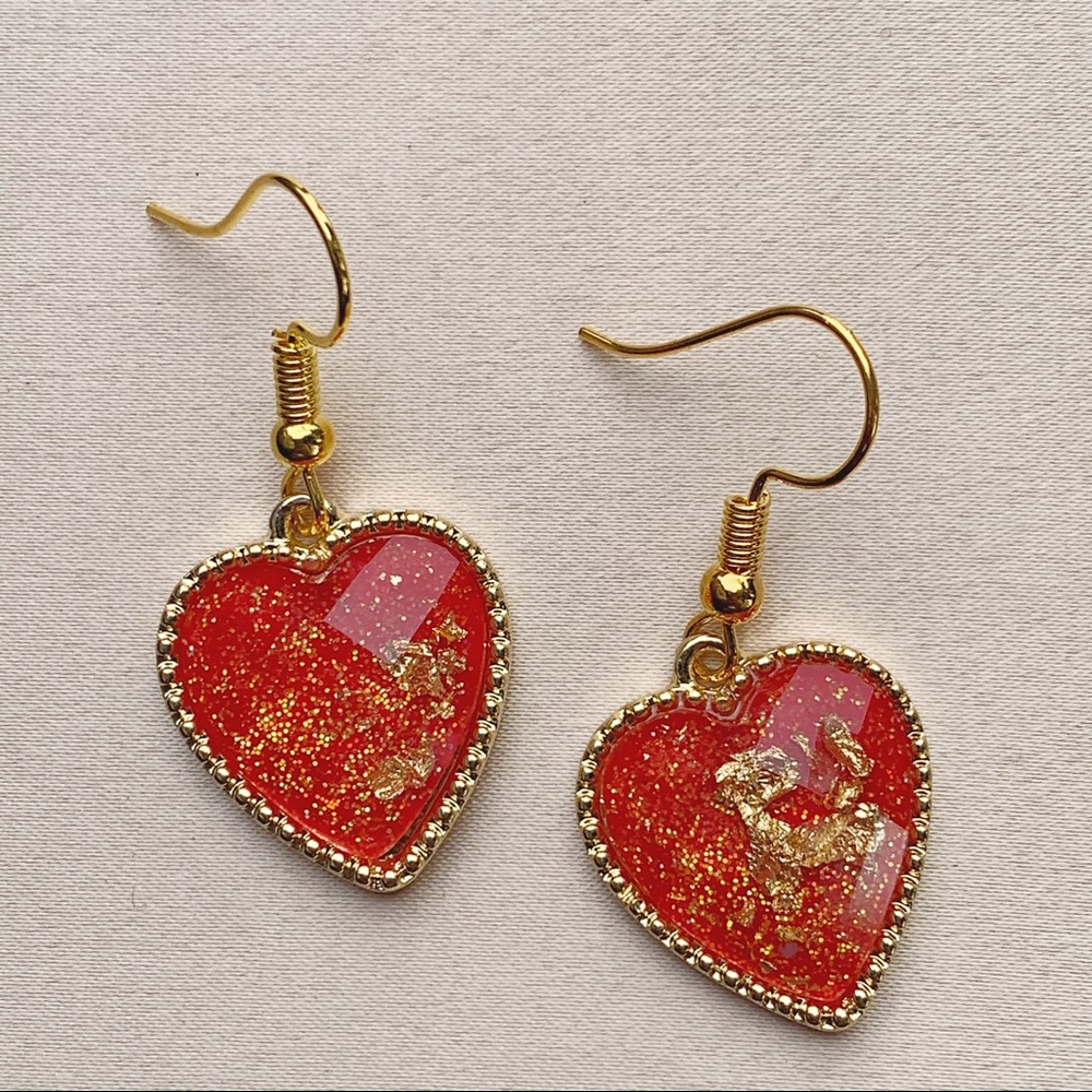Crystal Gold Flake Heart Earrings